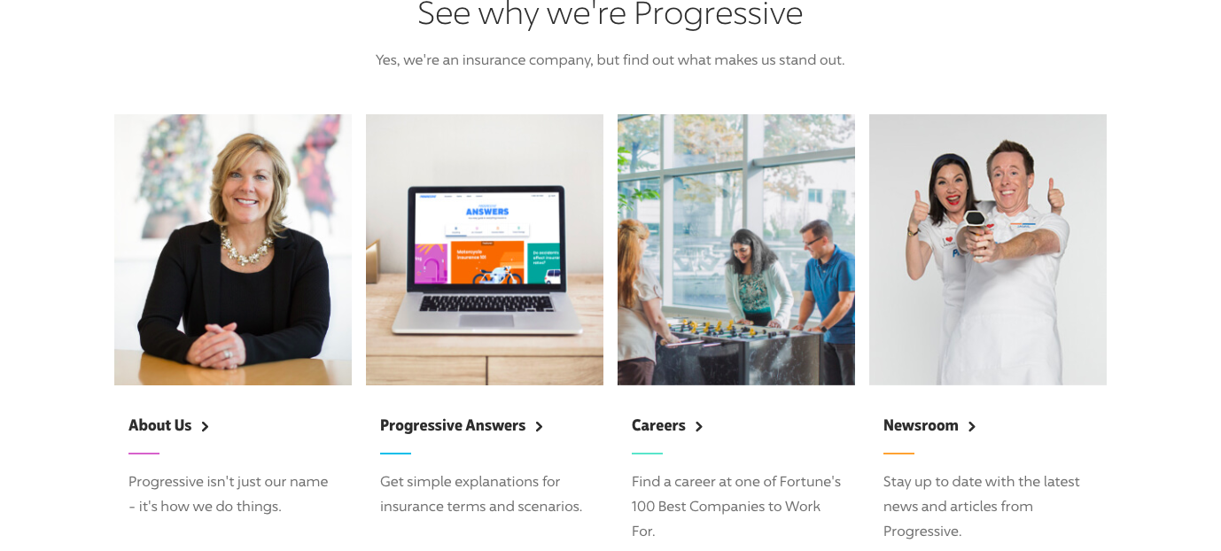lower middle of progressive home page