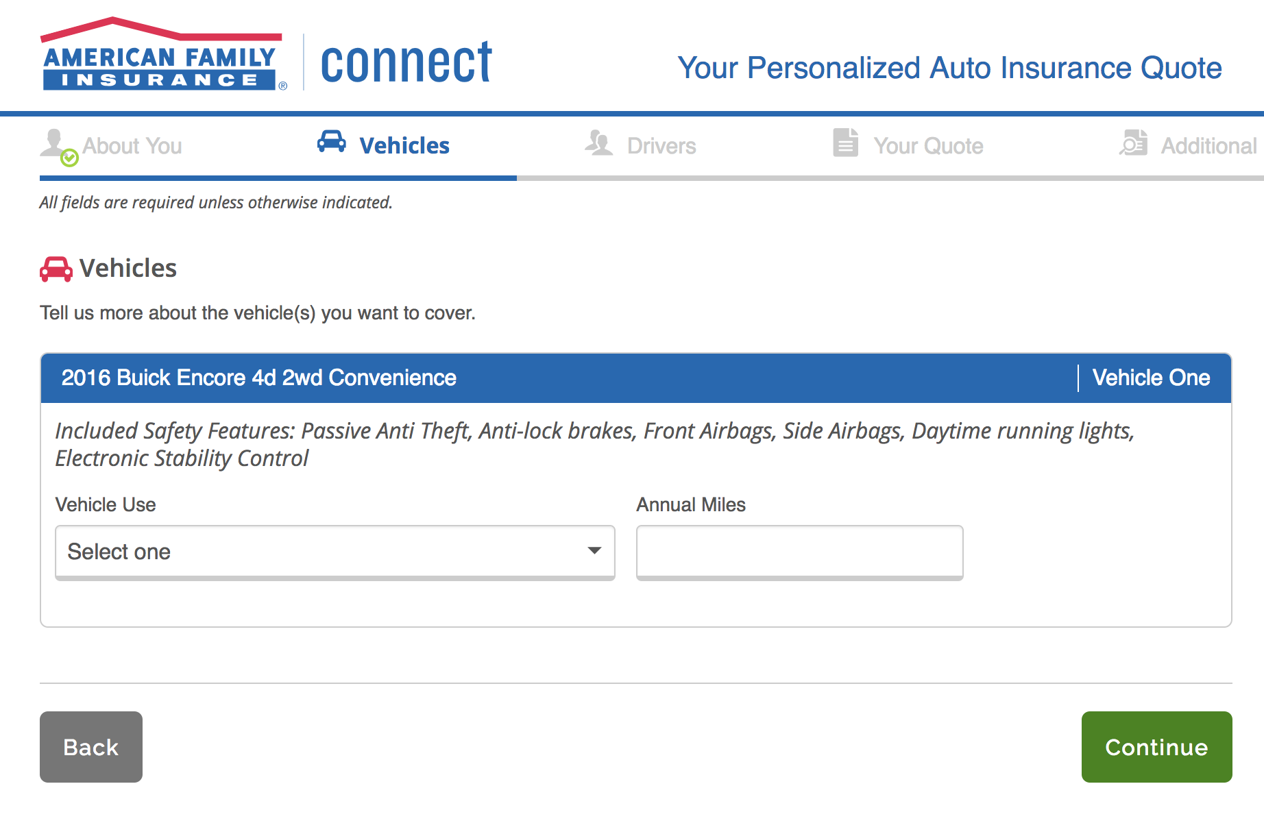 American Family Auto Insurance additional vehicle information