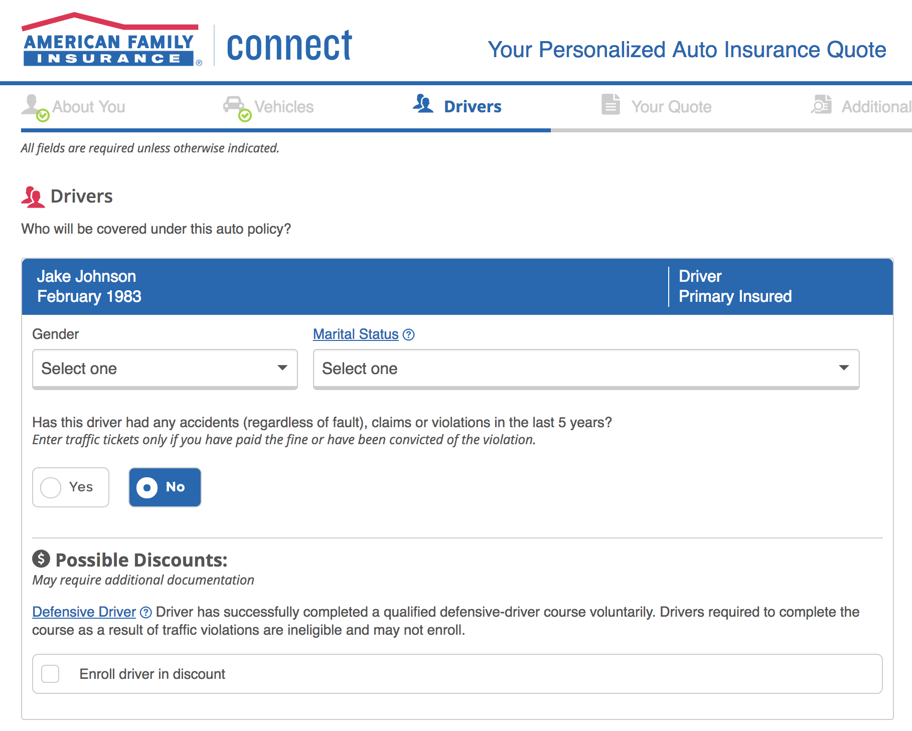 American Family Auto Insurance driver information