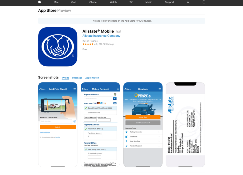 Allstate mobile app Apple store