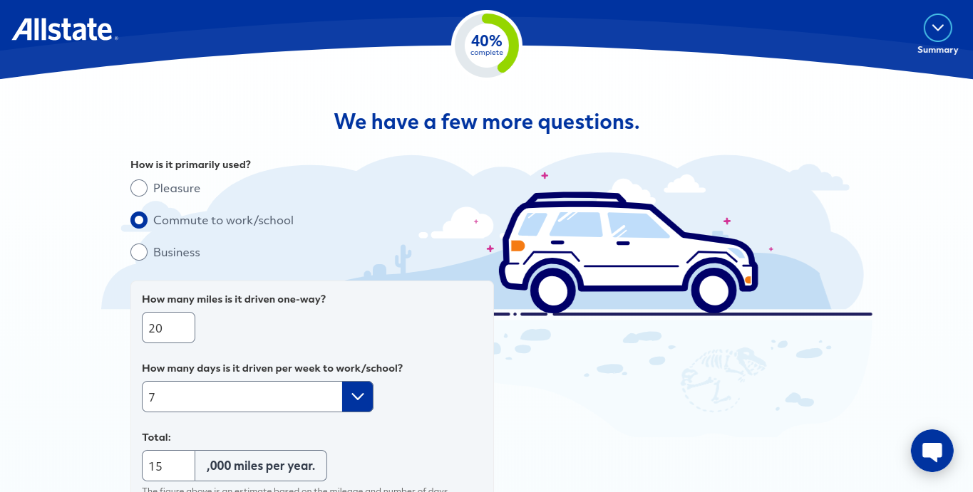 Allstate online quote form commute