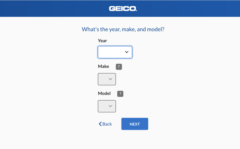 Step 3: Geico Quote - vehicle info