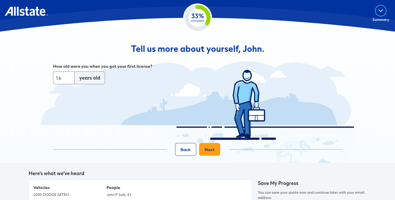Allstate online quote form driving age