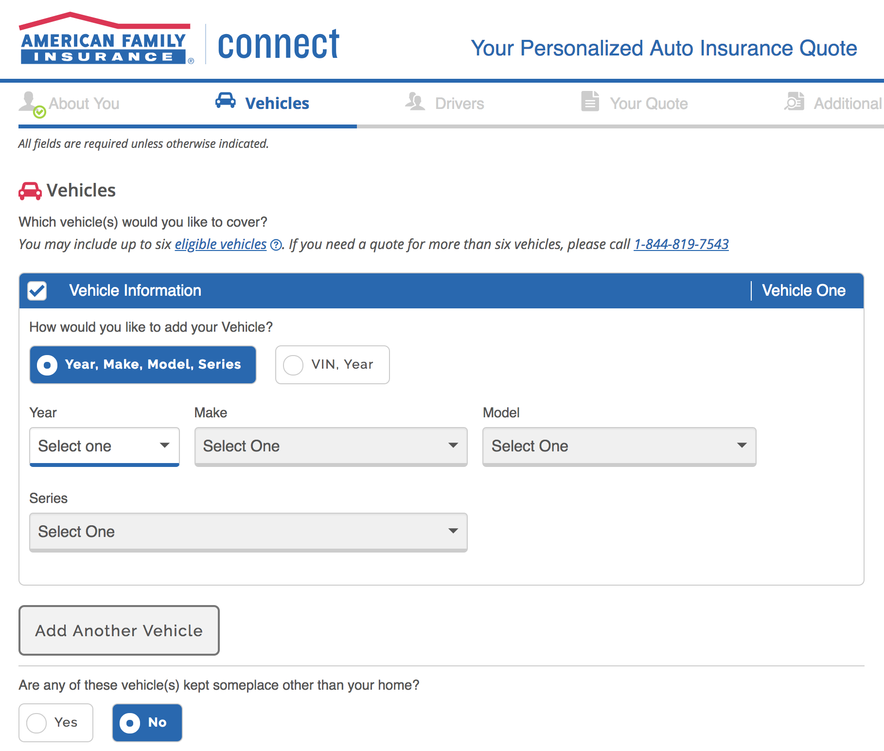 American Family Auto Insurance enter vehicle information