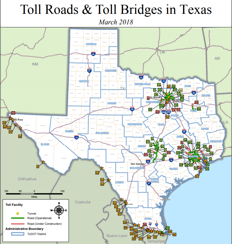 Map of Toll Roads in Texas