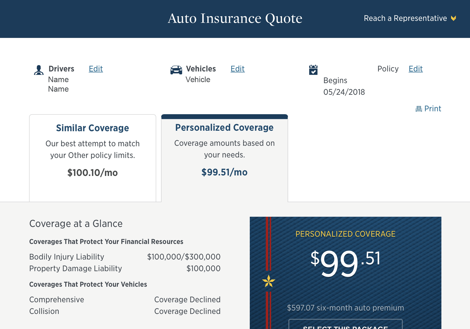 USAA Auto Insurance Review Sample Quote and Coverage