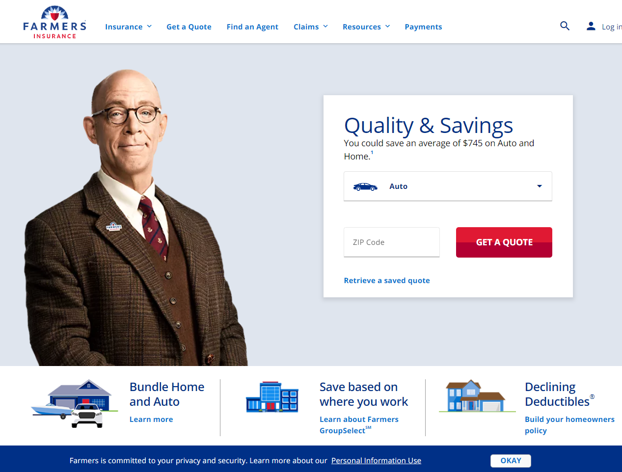 Best Bakersfield, CA Auto Insurance: Farmers HomePage Screenshot