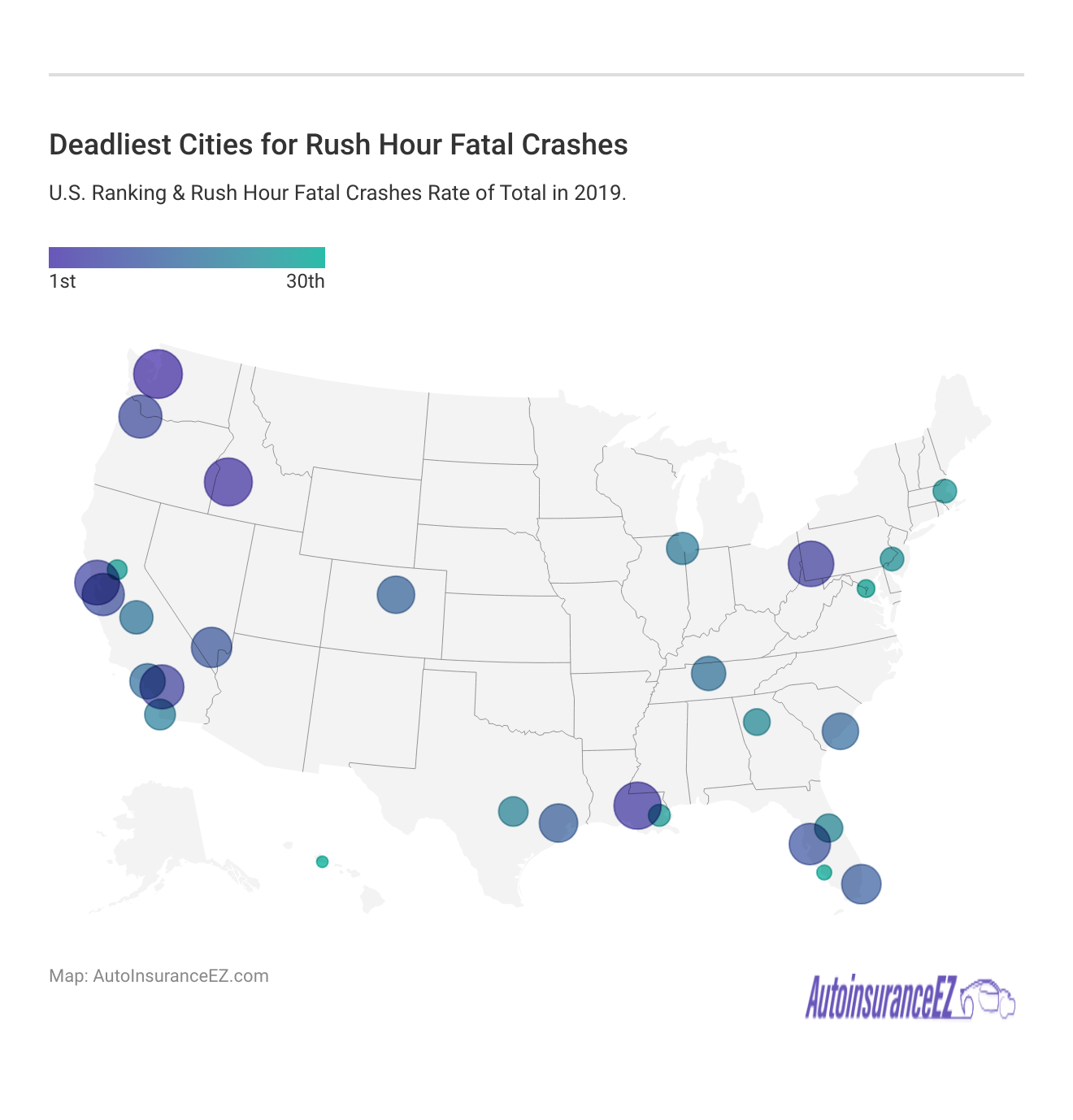 <h3>Deadliest Cities for Rush Hour Fatal Crashes</h3>
