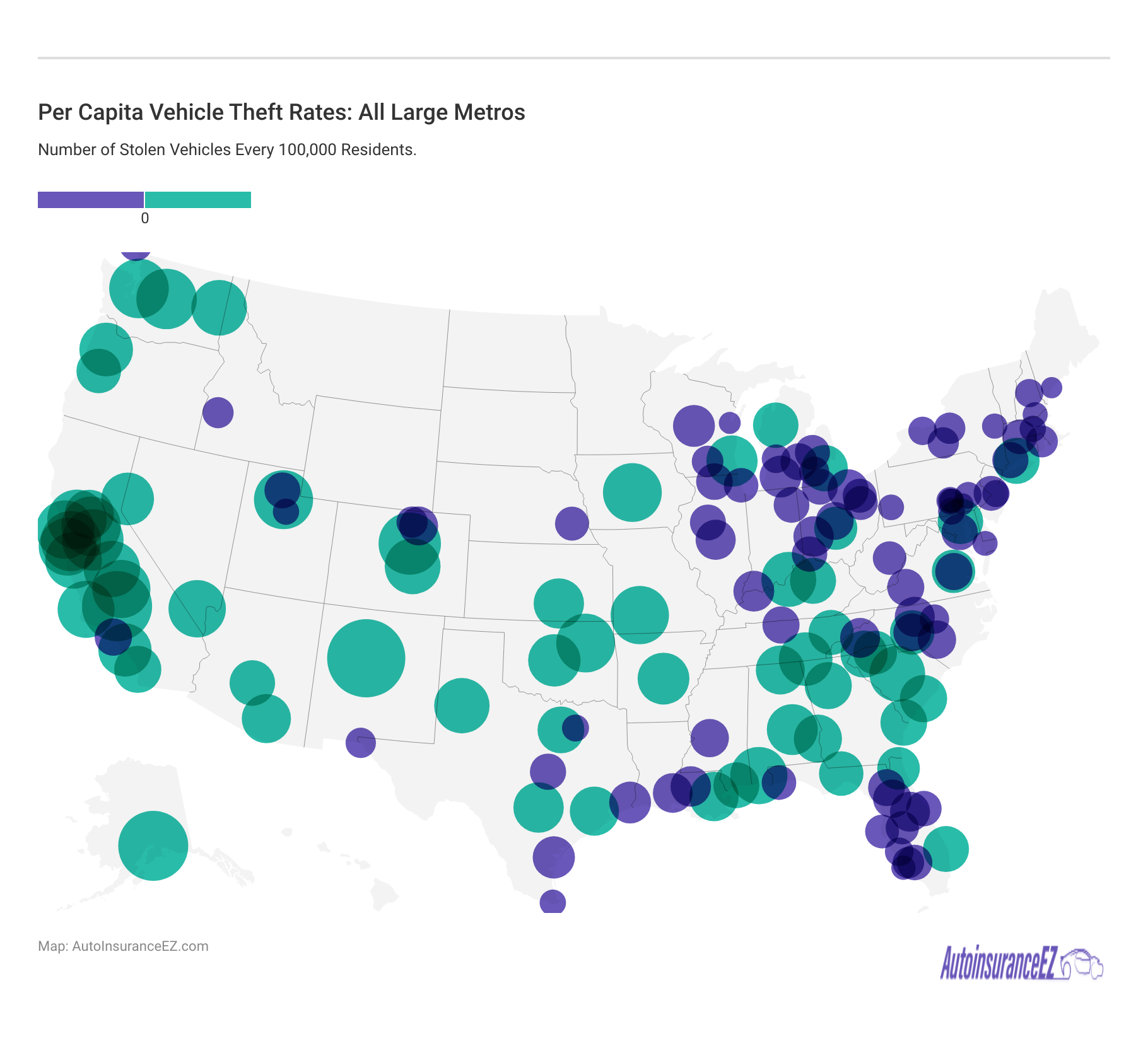 <h3>Per Capita Vehicle Theft Rates: All Large Metros</h3>