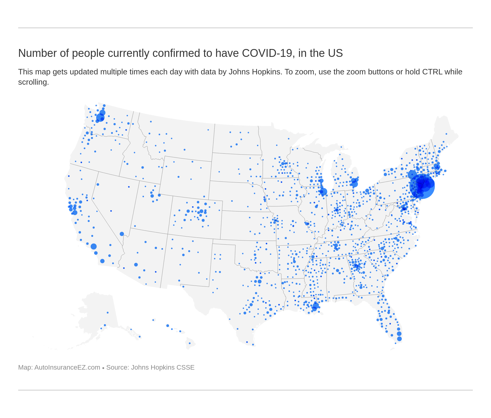 Number of people currently confirmed to have COVID-19, in the US